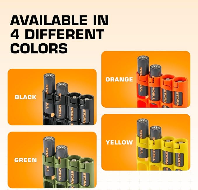 Storacell by Powerpax Slimline AA Battery Storage Caddy, Yellow - Holds 4 Batteries (Not Included)