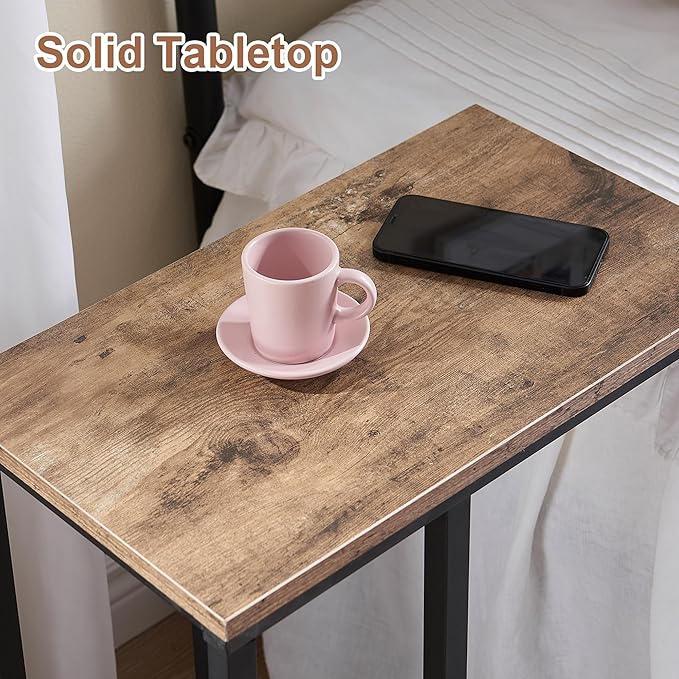 VECELO C Shaped End Side Table for Sofa Couch and Bed Snack TV Tray for Living Room Bedroom, 1 PCS Grey