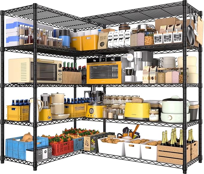 PrimeZone 5 Tier 72" W x 16''D x 76''H Metal Storage Wire Shelves - Heavy Duty Standing Garage Shelving Unit, Adjustable Steel Wire Rack Utility Shelf for Warehouse Kitchen Pantry Corner, Black
