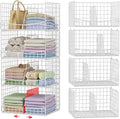 4-Tier Stackable Closet Organizers and Storage Basket with Divider, Foldable Closet Shelf Organizer Systems for Clothing Sweaters, Wardrobe Cupboard, White