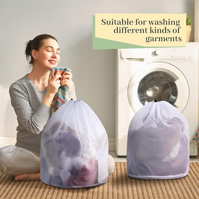 48 Pcs 24 * 32 Inches Fine Mesh Laundry Bag with Drawstring Large Heavy Duty Mesh Bag Machine Washable Sheet Drawstring Net for Delicates College Dorm