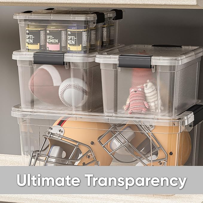 Superio Clear Plastic Storage Bin with Lid,Non-Toxic, BPA Free, Odor Free, Organizer Storage Box, Stackable Plastic Tote for Home, Garage, School, and Office (11 Quart, 6-Pack)