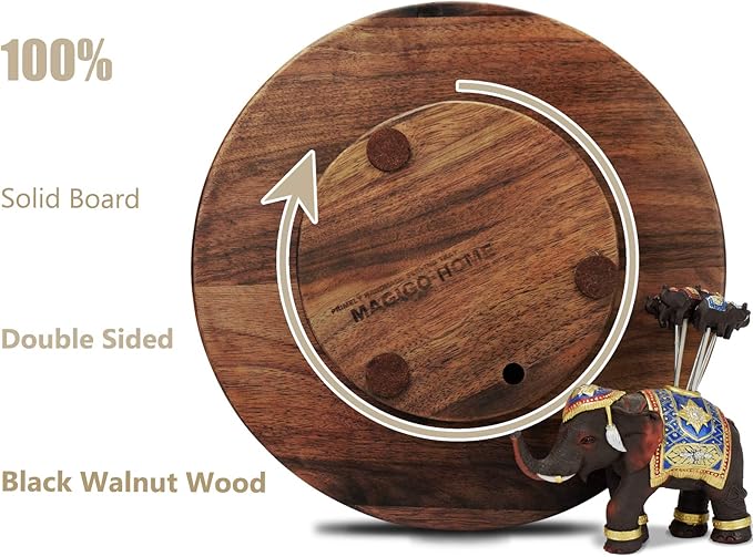12 Inches Black Walnut Wood Lazy Susan, Solid Wooden Round Kitchen Turntable Rotating Tray