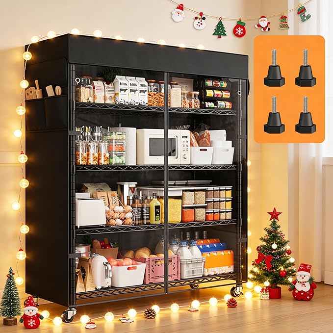 REIBII 72.8" H Storage Shelves with Cover & Wheels, Wire Shelving Heavy Duty Metal Shelving for Pantry Garage Kitchen Commercial Industrail, Storage Rack Shelf Shelving, 35" W*16" D*72.8" H