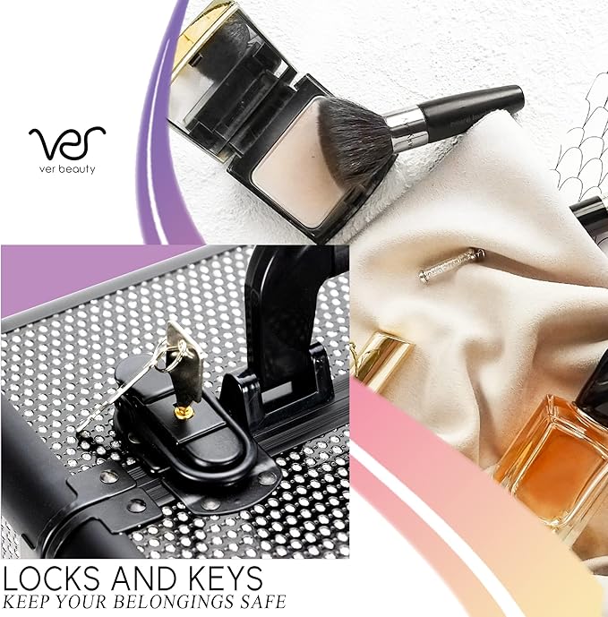 Ver Beauty Cosmetic Train Makeup Case Organizer Storage Extendable Trays Keys and Locks Shoulder Strap in Black Krystal