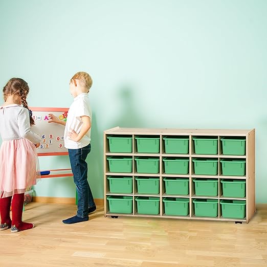 Contender C14509LGF-C5 (COO2Z) Mobile 20 Tray Storage with Lime Green Trays - Assembled with Casters