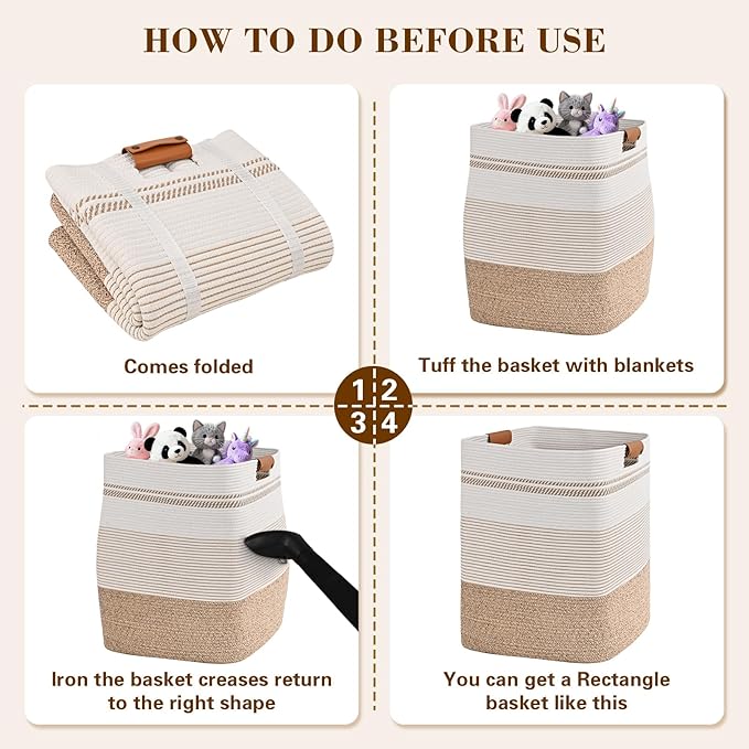 Laundry Hamper, 85L Tall Laundry Basket with Leather Handles, Rectangle Large Clothes Hamper for Organizing, Cotton Woven Laundry Baskets Storage Hampers for Bedroom, Nursery, Living Room