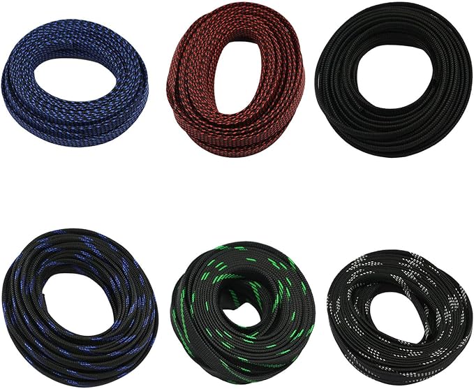 30ft PET Expandable Sleeving Wire Cable Sleeve (2/3", Blue&Black)