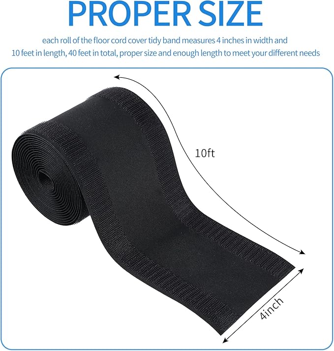WILLBOND Carpet Cord Cover Cable Grip Floor Cover Cable Protector Management Only for Commercial Office Carpet(Black,39.37 ft)