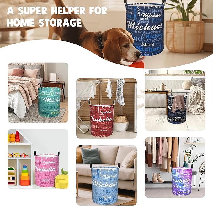 Custom Name Laundry Hamper, Personalized Laundry Baskets with Name for Boys Girls Women Men, Customized Collapsible Dirty Clothes Hamper Easy Storage Gifts for Bedroom Bathroom Living Room
