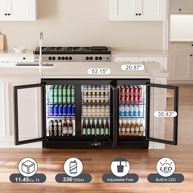 COTLIN 11.45 Cu.Ft Back Bar Beverage Cooler with Low-E Glass Auto Defrost – 3 Door Commercial Under Counter Fridge for Beer, Soda, Wine– Triple Fan Cooling, ETL NSF Approved