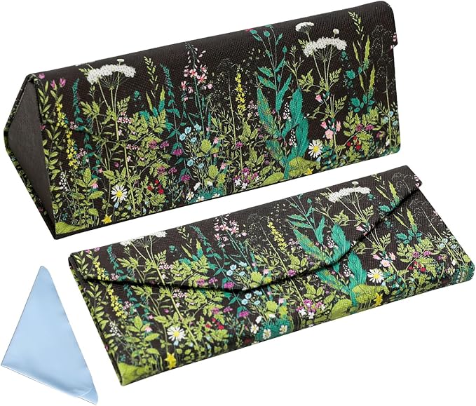 Foldable Glasses Case, Magnetic PU Leahter Sunglasses Case, Cute Hard Shell Folding Eyeglass Cases for Women Kids