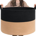 INDRESSME XXXLarge Cotton Rope Basket Woven Baby Laundry Basket Blanket Baskets Toy Baskets with Handle Comforter Cushions Storage Bin Thread Laundry Hamper - 21.7" x 21.7" x 13.8"