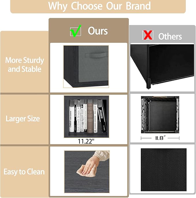 4 Cube Organizer, Cube Storage Organizer with Fabric Bin, Cube Storage Shelf for Bedroom, Living Room, Office, Modular Bookshelf Organizer for Books, Closet, Black