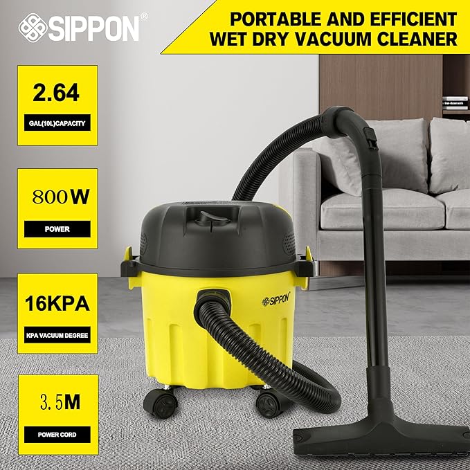 Wet-Dry Vacuum, 3-in-1 Portable Shop Vacuum Cleaner with 2 Peak HP Power Suction, Lightweight Wet Dry Vacuum with Blower & Wall Mount Design for Car, Pet Hair, Hard Floor (Low)