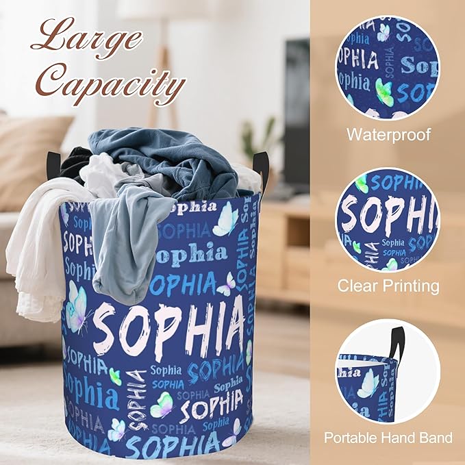 Custom Name Laundry Hamper, Personalized Laundry Basket with Name for Laundry Room Dorm Bedroom, Customized Name Dirty Clothes Hamper with Handles for Clothes Toy Boys Girls Men Women