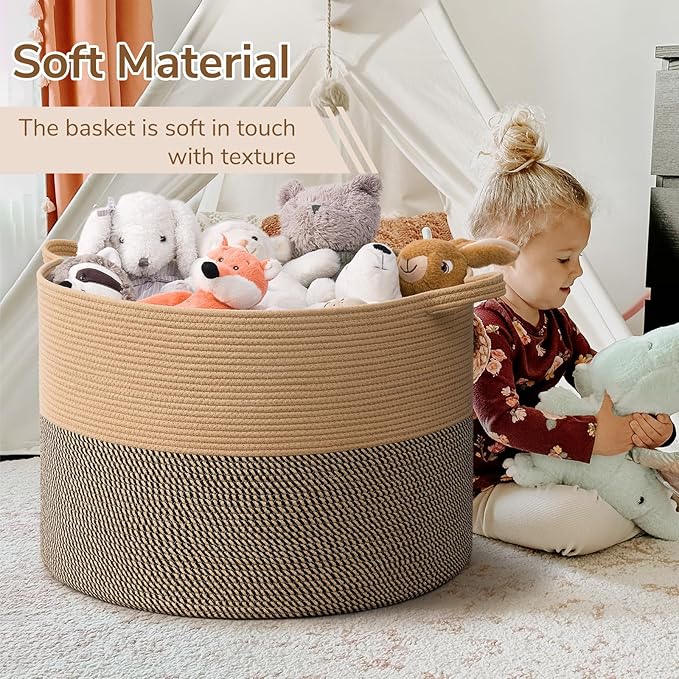INDRESSME 115L Extra Large Blanket Basket, Woven Baskets for Storage, Wicker Storage Basket for Organizing Woven Laundry Baskets for Toy Pillow Shoe Entryway, Camel & Mix Camel