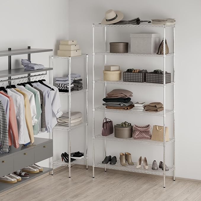 Wire Shelving Kit | NSF Commercial Storage Rack Unit (6-Tier | 96" Height, 18" Deep x 48" Wide)