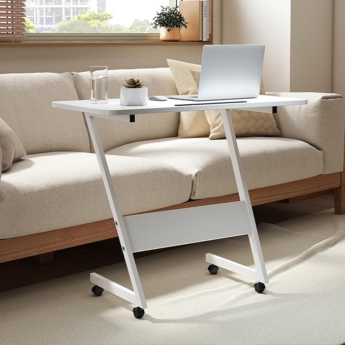 Overbed Bedside Table with Wheels,Small Desk Portable Rolling,Overbed Table Home Use,Movable Desk(White)