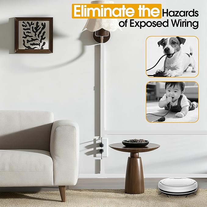 212.6in Cord Covers for 2-3 Wires on Wall, TV Cord Hider Wall, Paintable Cable Hider Raceway, Easier Set-up Wire Hider Wire Covers for Cords on Wall, Self-Adhesive Cable Cover, W0.95 H0.55in, White