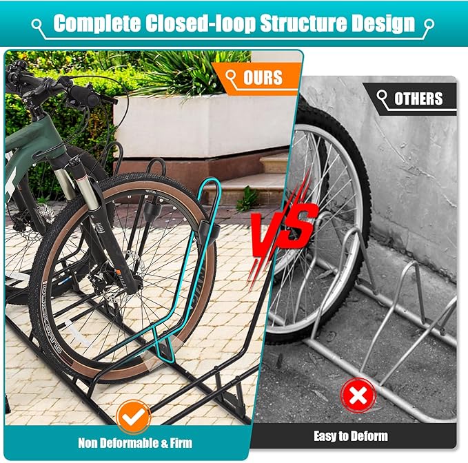 Kinghouse Floor Bike Rack for 3 Bikes, Bike Stand, Protects Disc Brake & Derailleur, Bike Rack for Indoor Outdoor Garage, Fits Road/Kids/MTB Bicycles with 12"-29" Tires