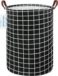 LANGYASHAN Laundry Basket Canvas Fabric Collapsible Organizer Basket for Storage Bin Toy Bins Gift Baskets Bedroom Clothes Children Nursery Hamper (Black Grid)