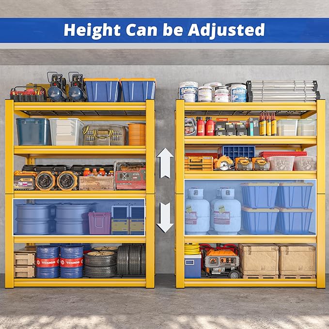 REIBII 72''H Garage Shelving 3010 LBS Storage Shelves Adjustable Metal Shelving 5 Tier Metal Shelves for Storage Industrial Shelf for Kitchen Pantry Warehouse Basement 72" H X 35.5" W X 16" D