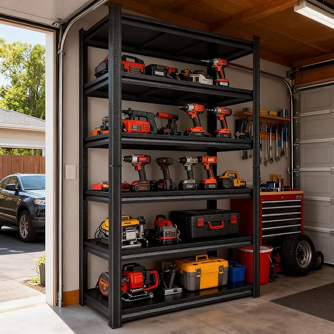 Garage Storage Shelves,5 Tier Shelving Unit, 40 inch Wide, 18” Deep, 78” Tall Organizer Metal Shelf for Basement/Laundry/Pantry Heavy Duty, Adjustable,Easy to Install (6Tier-35.4"Wx17.7"Dx77.2"H)
