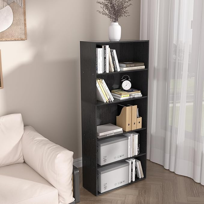 5 Tier book shelf,5 Cube Storage Organizer,5 Tier Cube Low Bookcase Freestanding Storage Display Organizer, 54 Inch Versatile Cubes Shelf and Cubby Storage for Any Space (Black, 5 Cube-W(23.6inch)