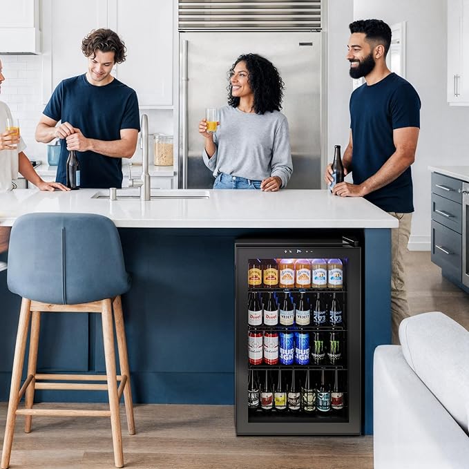 Yeego Beverage Refrigerator Cooler, 155 Cans Mini Fridge with Glass Door Beverage Fridge with Adjustable shelves for Soda Beer or Wine,Beverage Cooler with Digital Temperature Control for Home Office