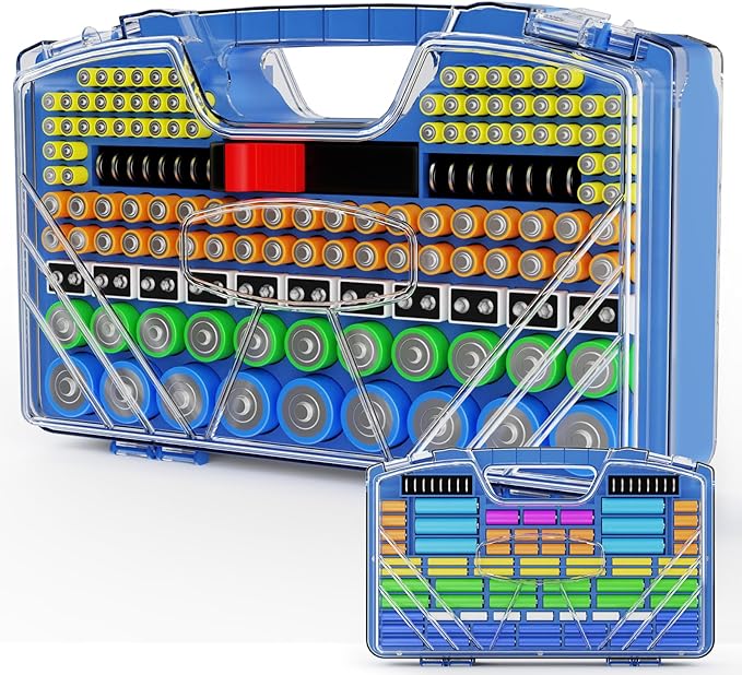 Battery Organizer Storage Case, Battery Storage Holder Organizer Box with Tester - 285 Batteries Double-Sided Variety Pack, Holds AA AAA 4A C D Cell 9V 3V Lithium LR44 CR2 CR123 CR1632 18650 Button