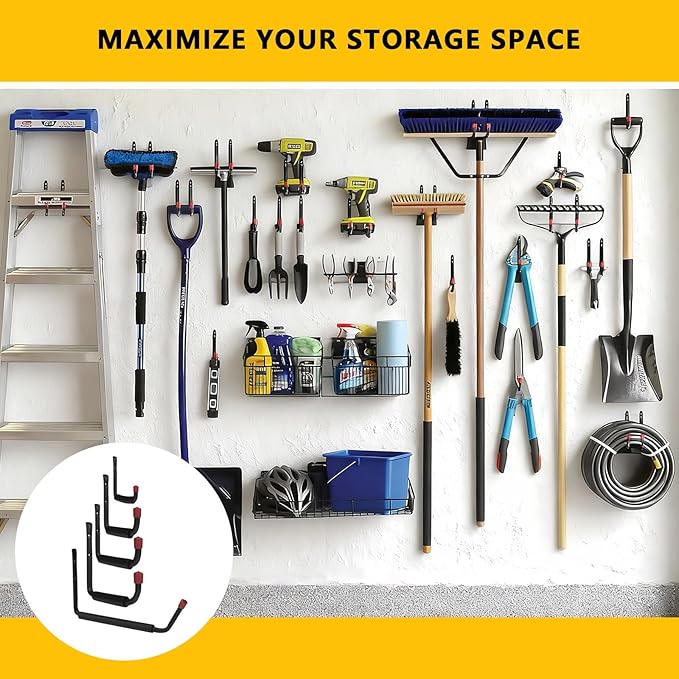 6 Pack Garage Hooks Heavy Duty with EVA Pads and Rubber End Caps, 5.98inch Steel Kayak Storage Hooks for Hanging Bikes, Ladders, Folding Chairs and Garden Tools
