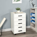 5-Drawer Rolling Under Desk Storage Cart - Mobile Organizer with Lockable Casters, White Engineered Wood Scratch-Resistant for Home Office Dorm Studio, 15.7 x 15.7 x 26 Inches