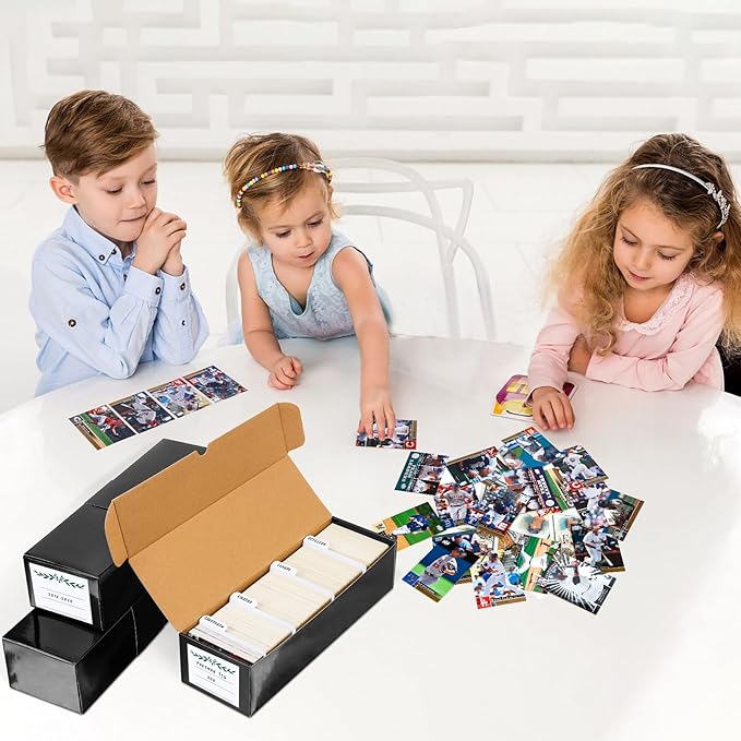 Trading Card Storage Box with Dividers, Cardboard Card Organizer Box for Baseball, Sports, Game, Playing Card Collection, pack of 3, Black