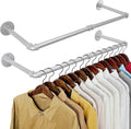 WEBI Industrial Pipe Clothing Rack,32" Wall Mounted Clothes Rack for Hanging Clothes,Heavy Duty Metal Garment Rack Bar Wall Mount Clothing Rod for Closet,Laundry Room,Silver,2 Packs