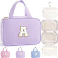 TOPEAST Christmas Gifts for Women Teen Girls Kids - Travel Hanging Toiletry Bag & Makeup Bag, Personalized Initial Toiletry Pouch, Birthday Gifts for Women Teen Girls, Cruise Essentials, Purple A