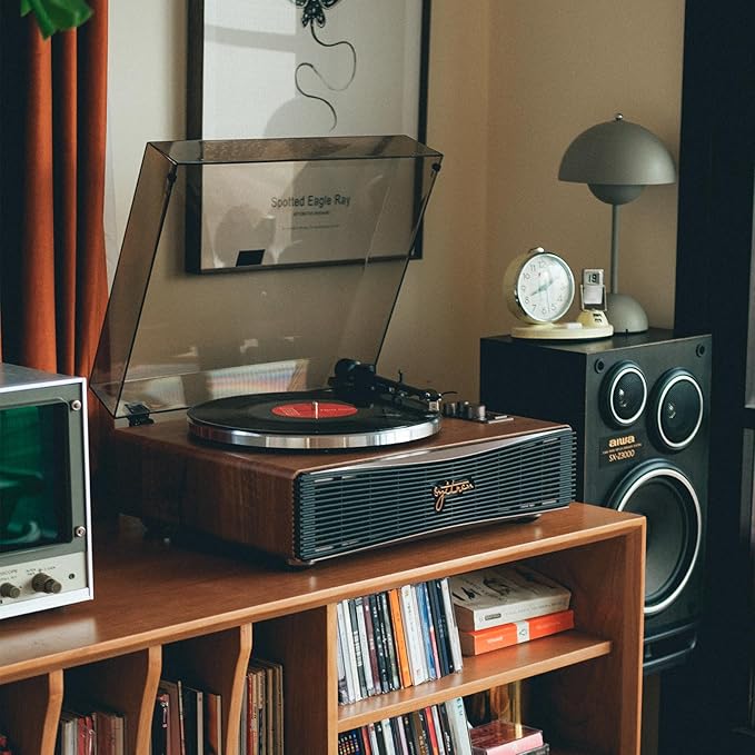 Paron Record Player Vintage Turntable for Vinyl Records with Built-in Speakers Bluetooth Retro Phonograph Wood Walnut