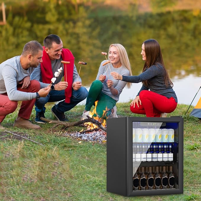 Compact 70 Can/1.7Cu.Ft Mini Fridge For Soda, Beer Or Wine, Portable Small Beverage Refrigerator With Digital Display&Removable Shelves &Reversible Glass Front Door For Office, Dorm, Bar