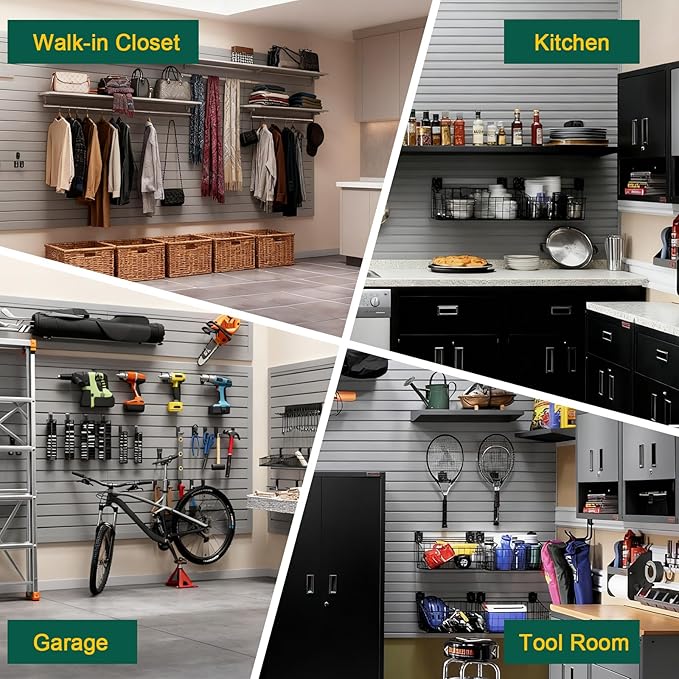Yuzzy Slat Wall Paneling 4 x 8ft, Garage Slatwall Panel Wall Storage Systems, Heavy Duty PVC Garage Wall Organization (Gray)