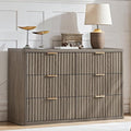 LEYAOYAO Fluted 6 Drawers Dresser, 48" Wide Modern Chest of Drawers with Wood Grain Top, Curved Profile Design, Dresser TV Stand, Wood Drawer Organizer for Bedroom, Living Room, Hallway,Grey