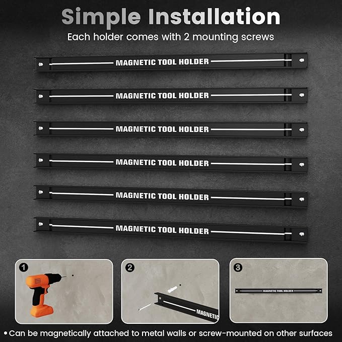 Goplus 6PCS 18" Magnetic Tool Holder, Wall Mounted 176LBS Capacity Magnetic Tool Organizer, Heavy Duty Metal Tool Rack, Tool Magnet Bar, Magnetic Tool Holder Strip for Garage Workshop