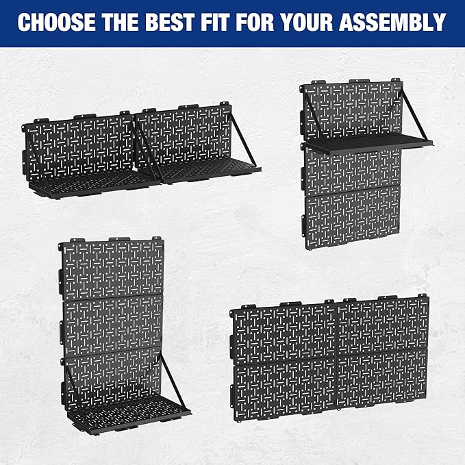 WORKPRO 16”x 16” Metal Peg Board, Foldable Black Pegboard for Wall Organization, Steel Panel with Round Holes & Vertical Slots, Ideal Tool Organizer in Office and Craft Room, 2 Pack
