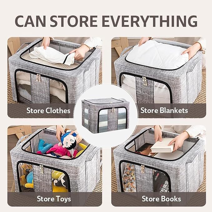 Storage Bins for Clothes - 66L with Clear Window Box - Large Clothes Storage Bins with Lids - for Bedroom Home Apartment Closet Fabric Bed Sheets Comforter Toys Garment Organization