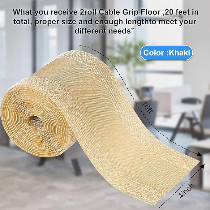 WILLBOND Carpet Cord Cover Cable Protector Floor Cover Cable Protector Management Only for Commercial Office Carpet(19.69 ft,Khaki)