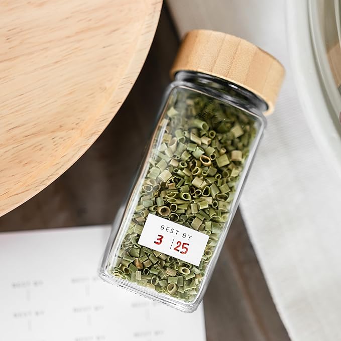 SAVVY & SORTED Glass Spice Jars with Label, 24PK Bamboo Jar Spices Set 4oz, 374 Spice Labels, Pepper Grinder, Empty Herb Seasoning Containers, Funnel and Shaker Lids