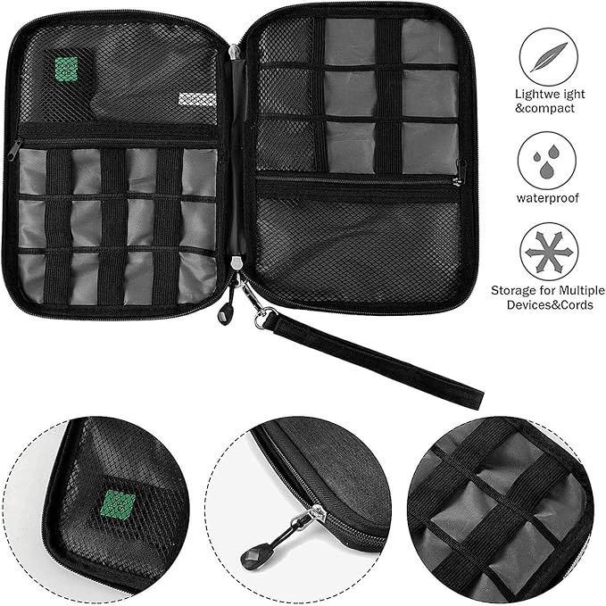 Travel Cable Organizer Bag Waterproof Portable Electronic Accessories Organizer for USB Cable Cord Phone Charger Headset Wire SD Card with 5pcs Cable Ties(Blue)