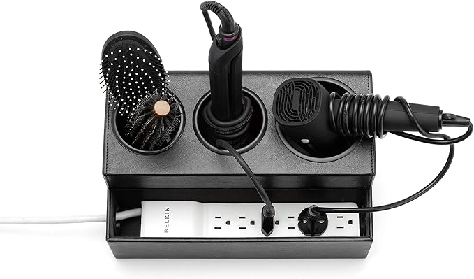 Hair Dryer Holder Hair Tool and Styling Organizer, Bathroom Countertop Blow Dryer Organizer, Vanity Storage Stand for Accessories, Makeup, Toiletries (Black) – MK154C