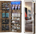 LVSOMT LED Mirror Jewelry Cabinet, Wall/Door Mount Jewelry Armoire Organizer with Lights, Full Length Mirror with Jewelry Storage, Over the Door Hanging Cabinet (Rustic Brown)