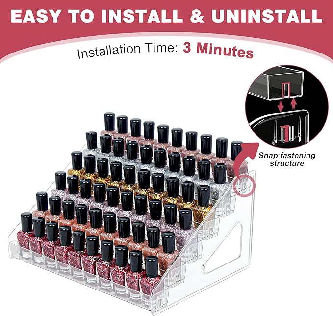 3-Tier Clear Acrylic Nail Polish Storage, Holds 24-48 Bottles, Multi-Purpose Nail Polish Rack, Sunglasses, Essential Oils and Cosmetics