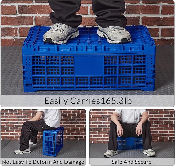 Collapsible Storage Crates, 52 Liter Heavy Duty Foldable Plastic Crates , Storage Baskets and Bins 23.6" L x 15.7" W x 8.6" H Stackable Dairy Milk Crates for Office, Home, Toy Storage